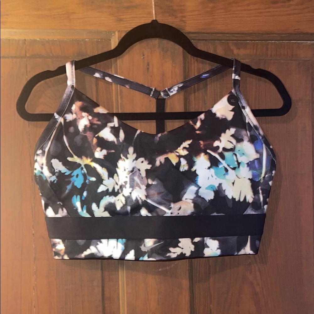 Nike Black and Blue Floral Sports Bra